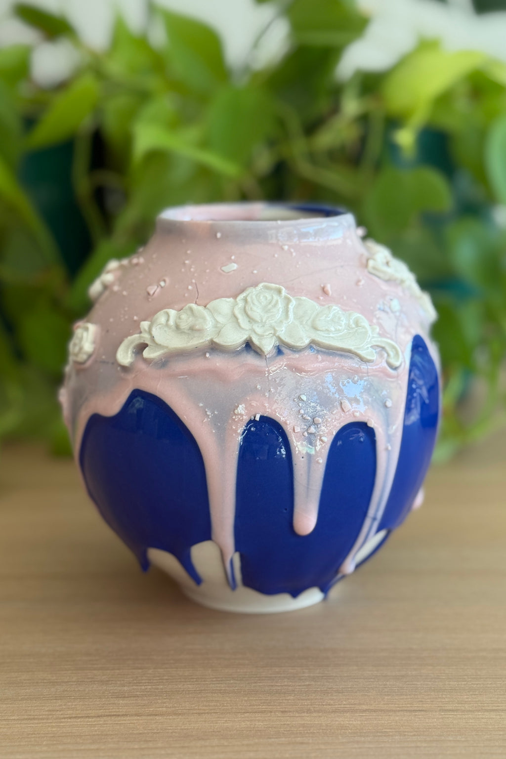 Pink and Blue Dripping Snake Mini Moon Jar
