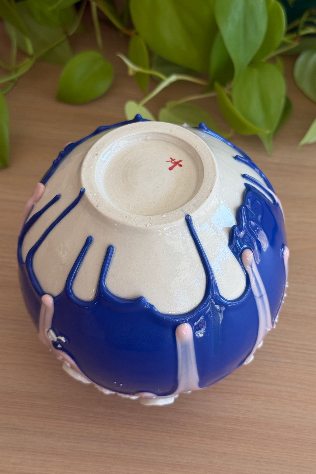 Pink and Blue Dripping Snake Mini Moon Jar