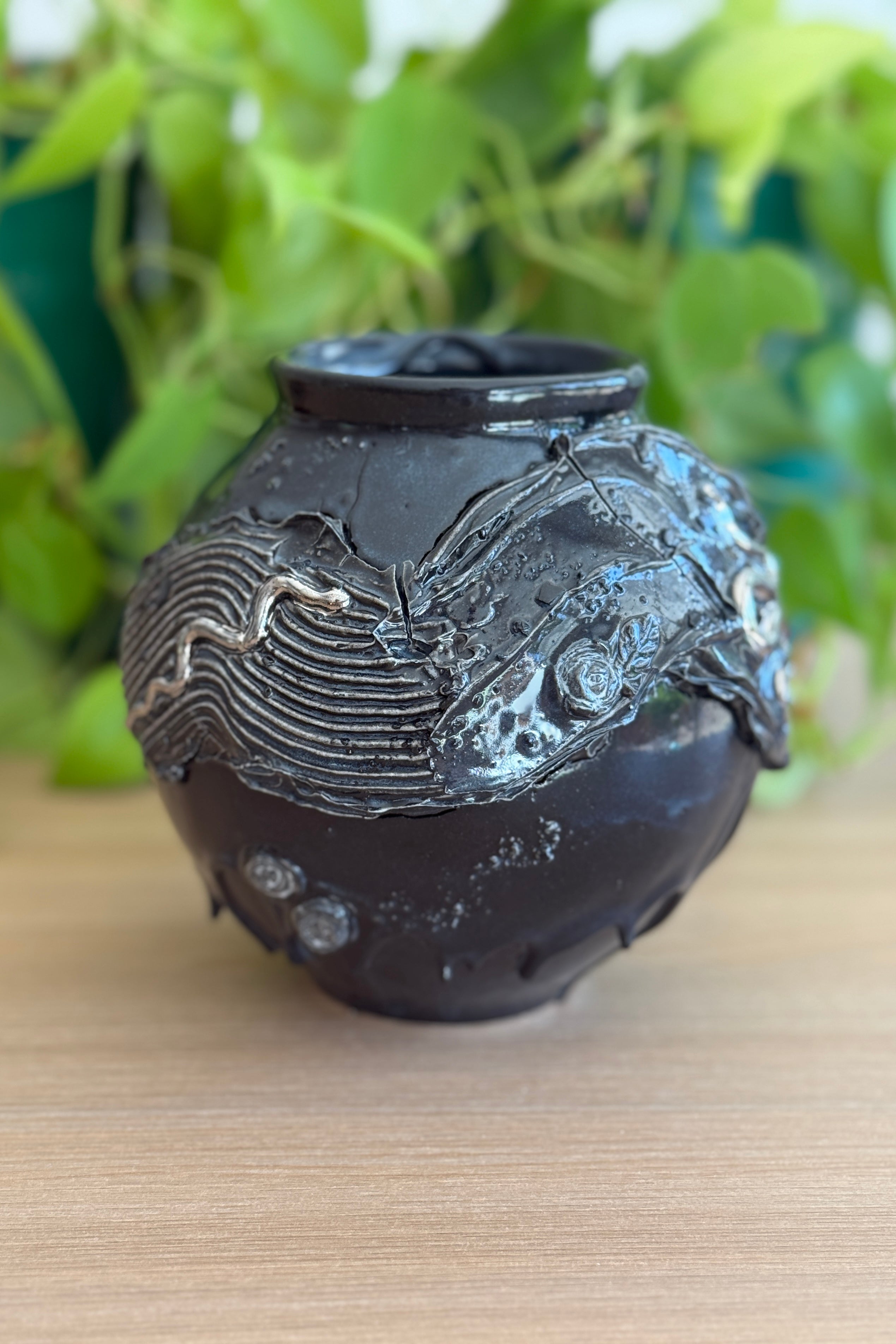 Black Frosted Snakes Mini Moon Jar