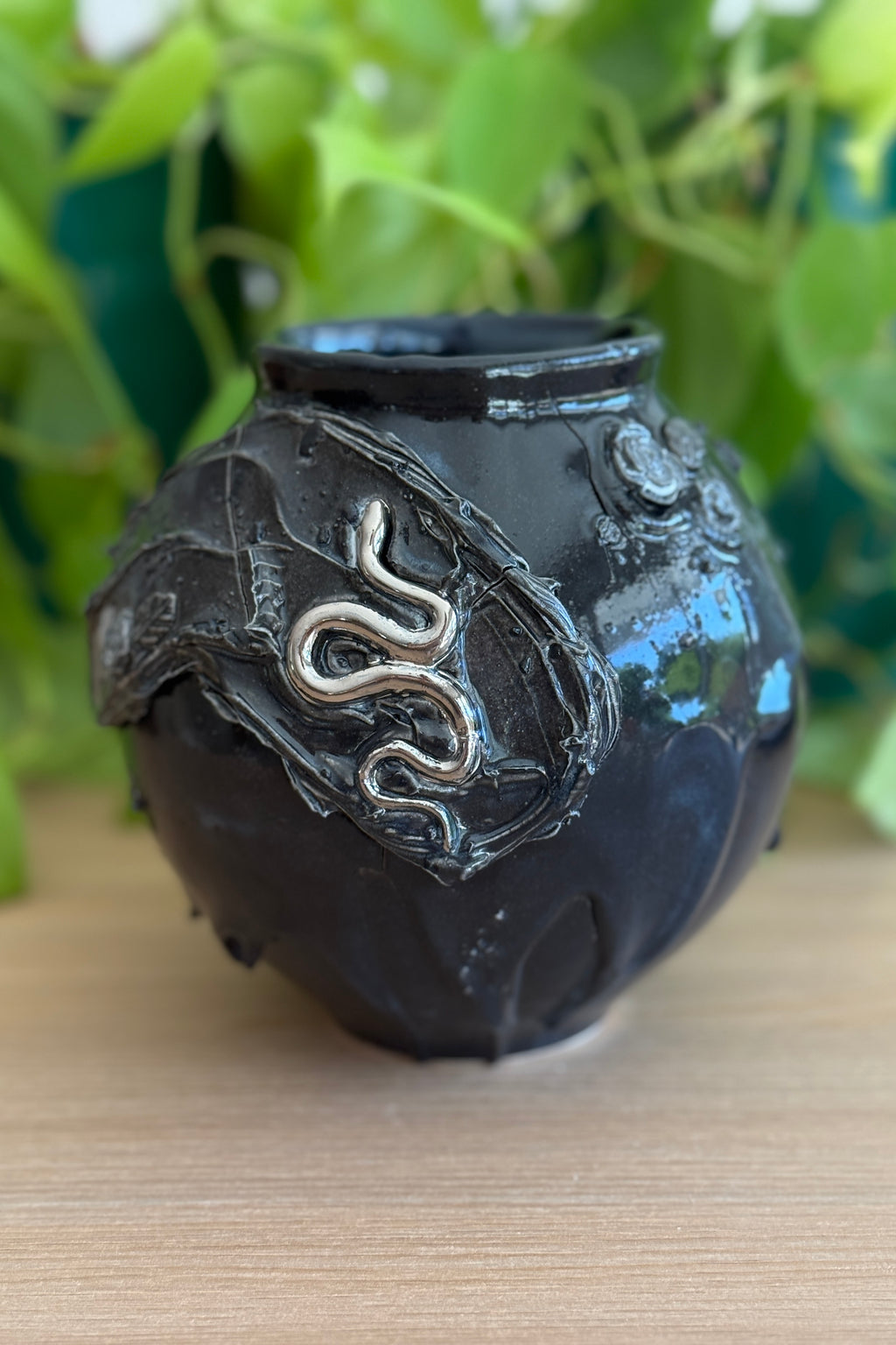 Black Frosted Snakes Mini Moon Jar