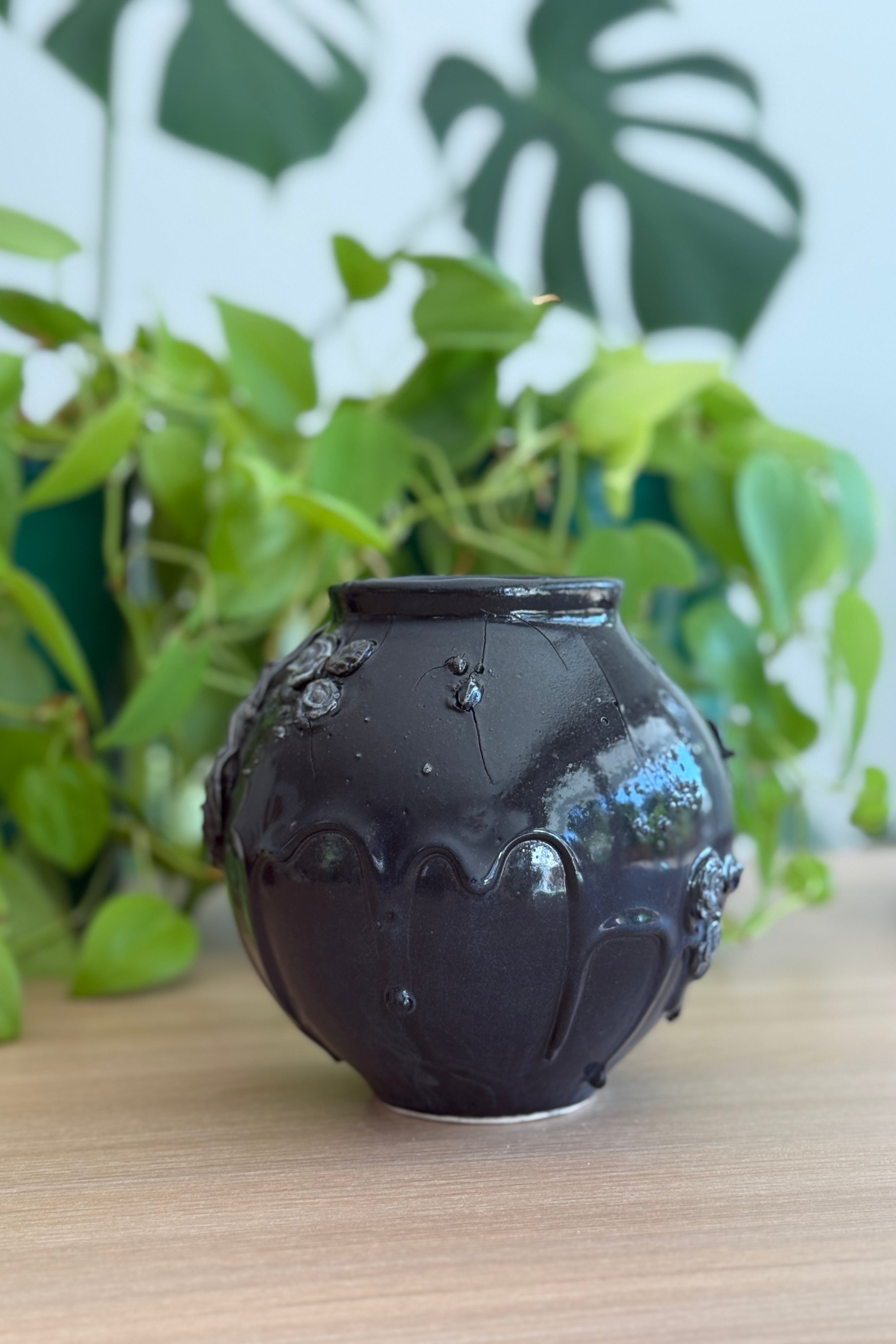 Black Frosted Snakes Mini Moon Jar