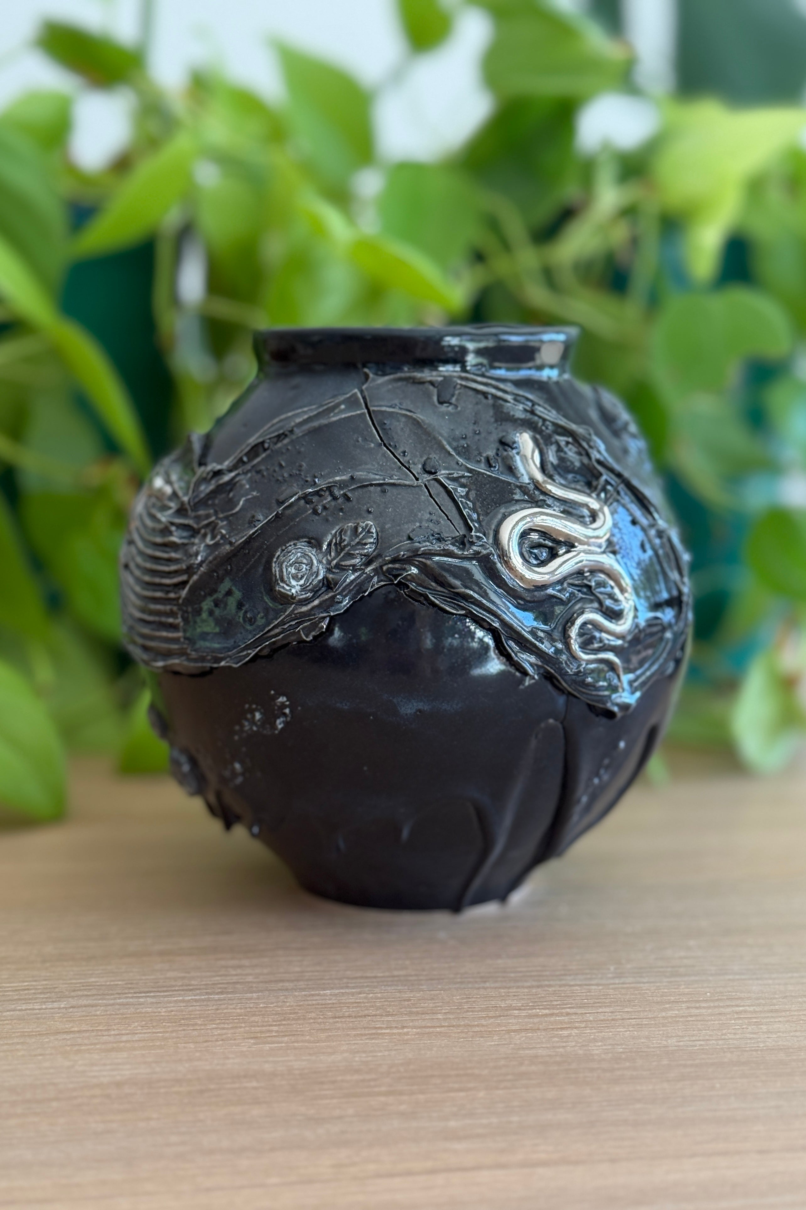 Black Frosted Snakes Mini Moon Jar