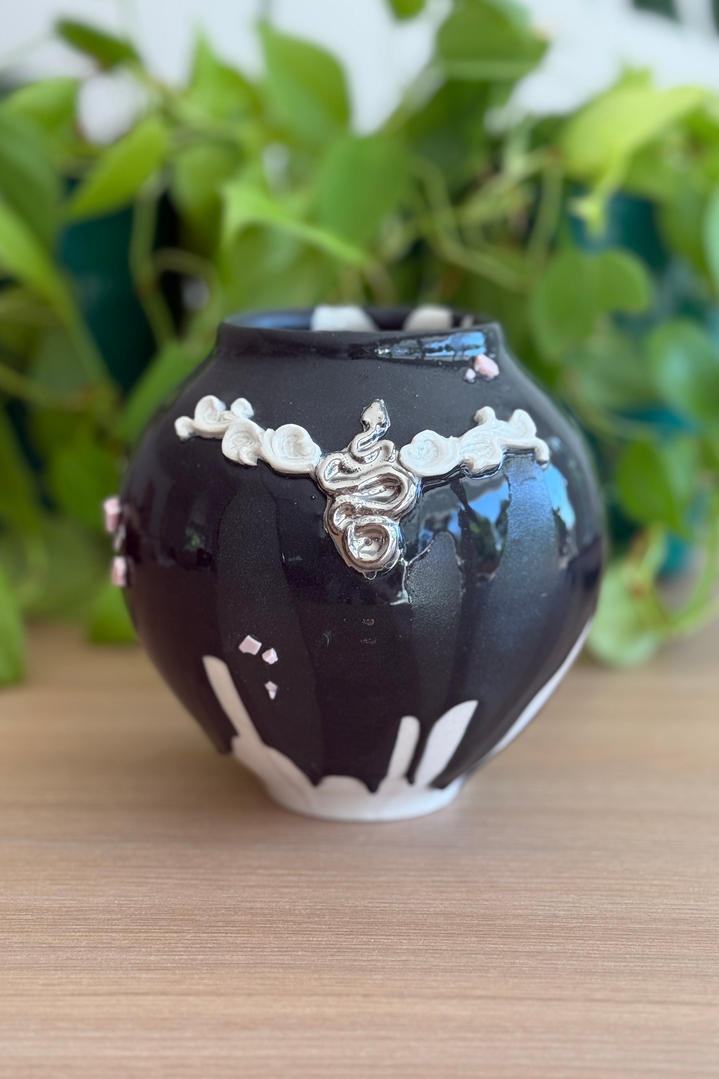 Black Dripping Snake Mini Moon Jar