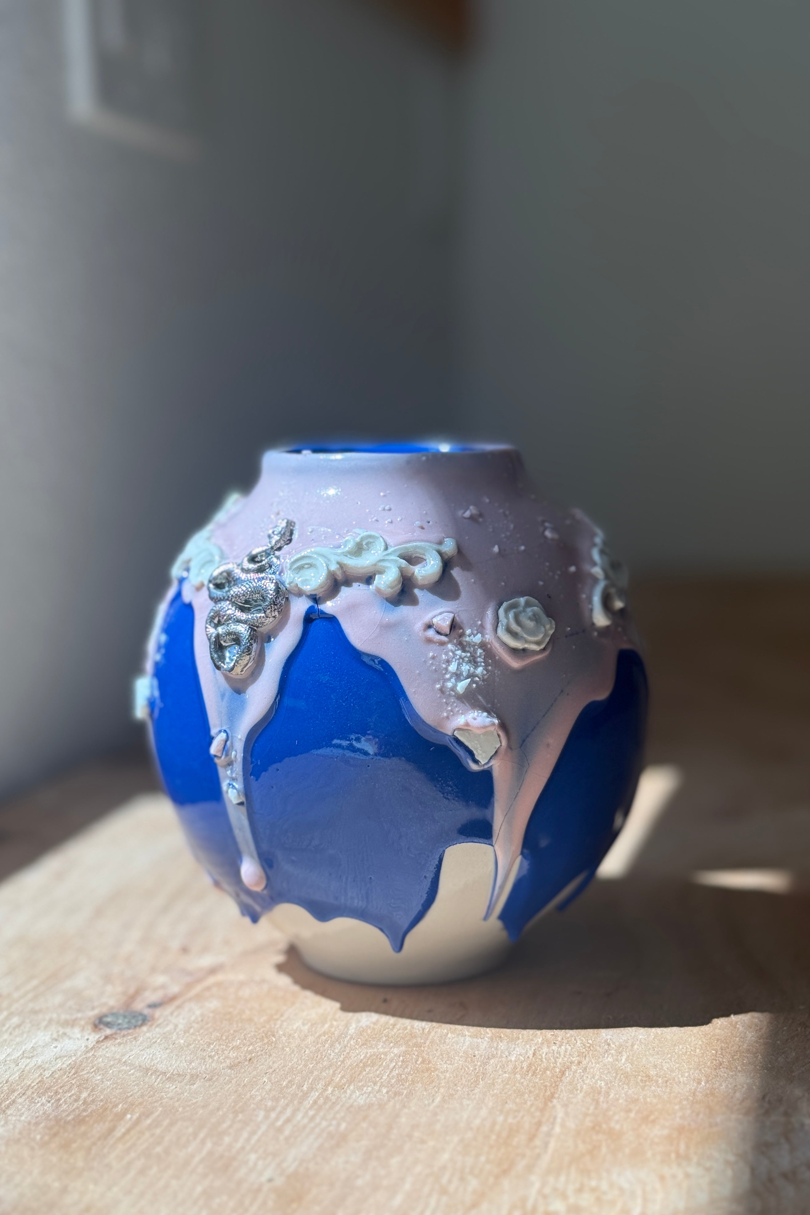 Pink and Blue Dripping Snake Mini Moon Jar