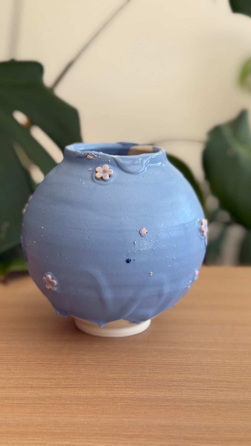 Baby Blue Dripping Flower Mini Moon Jar