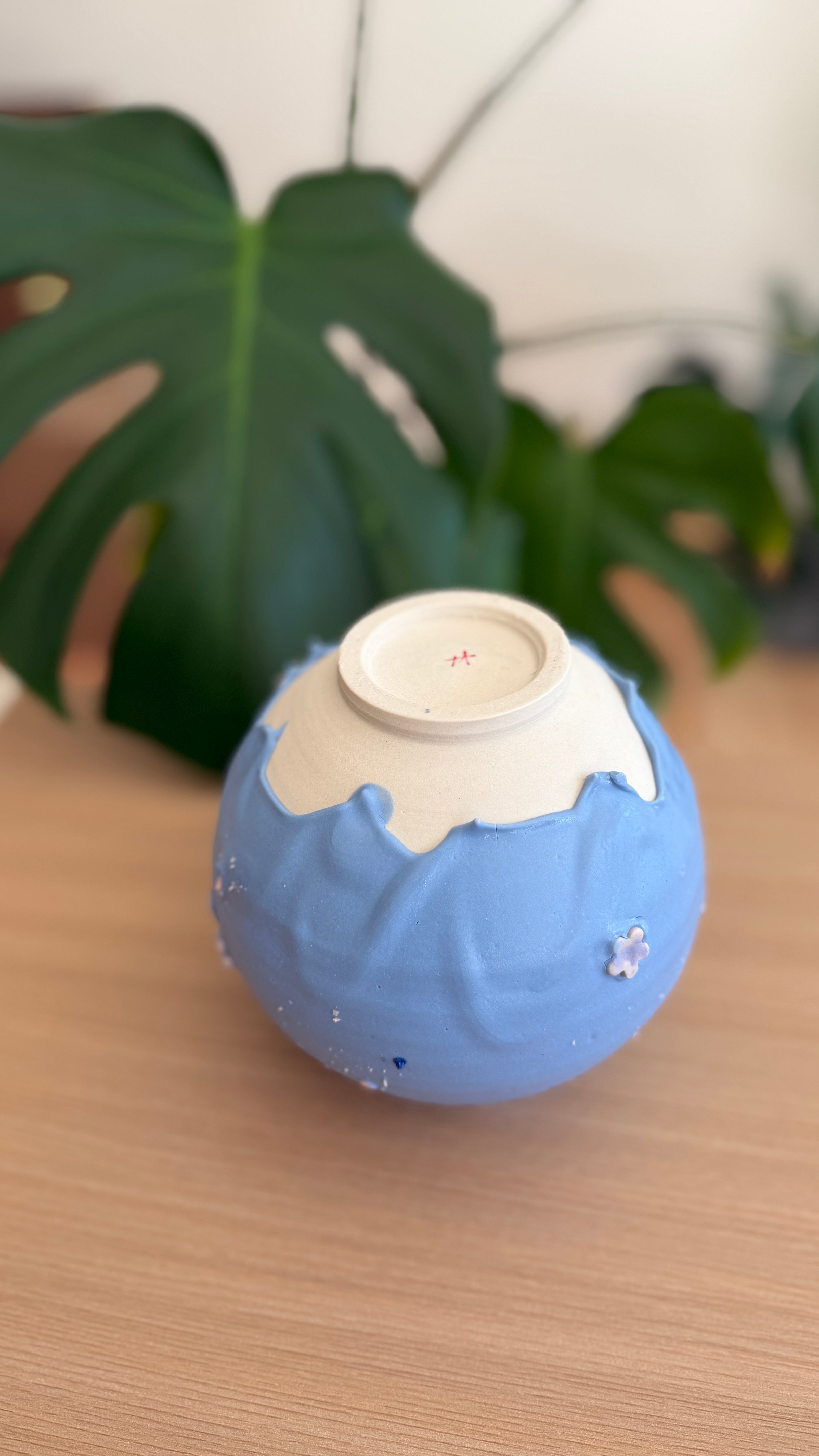Baby Blue Dripping Flower Mini Moon Jar